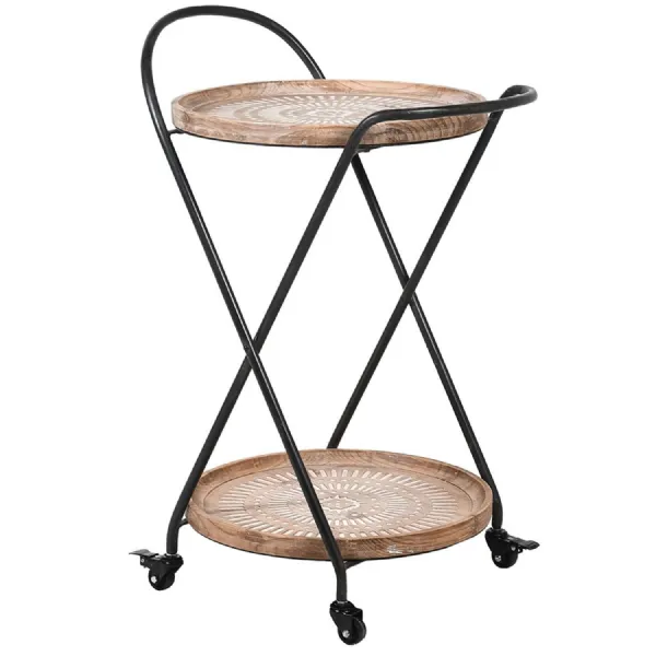 Brown and White Pattern Round 2 Tier Drinks Trolley
