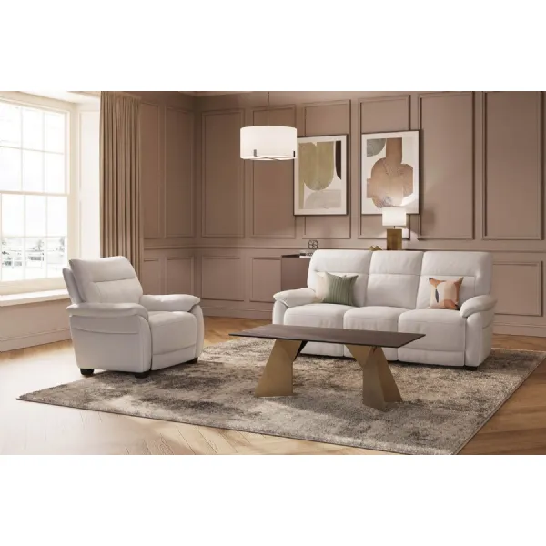 Cashmere Ivory Leather Upholstered 3 Seater Fixed Sofa