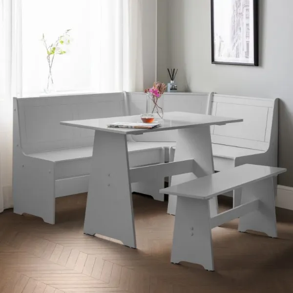 Grey Painted Corner Dining Set with High Back Storage Benches