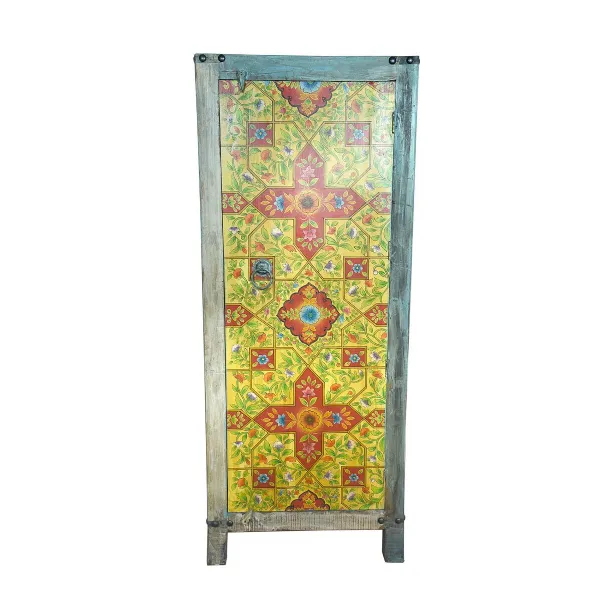 Hand Painted Tall Wooden Storage Cabinet with Internal Shelves