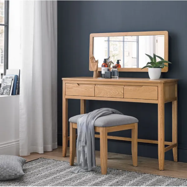 Scandi Style Natural Solid Oak Stool with Light Grey Seat