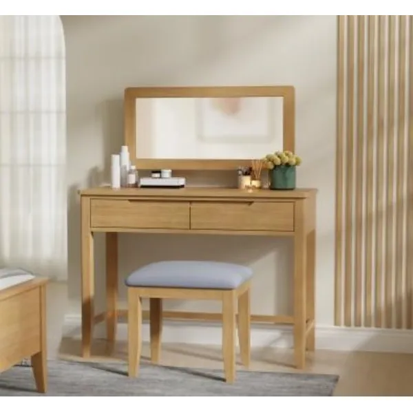 Traditional Style Natural Solid Oak Wood 2 Drawer Dressing Table