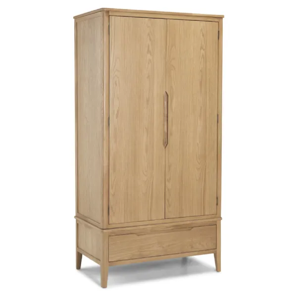 Modern Solid Oak 2 Door Double Wardrobe with Storage Drawer