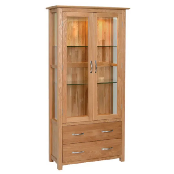 White Oak 2 Door 2 Drawer Glazed Tall Display Cabinet