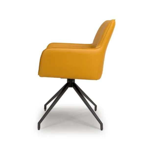 Ochre Yellow Leather Swivel Dining Chair Black Metal Legs