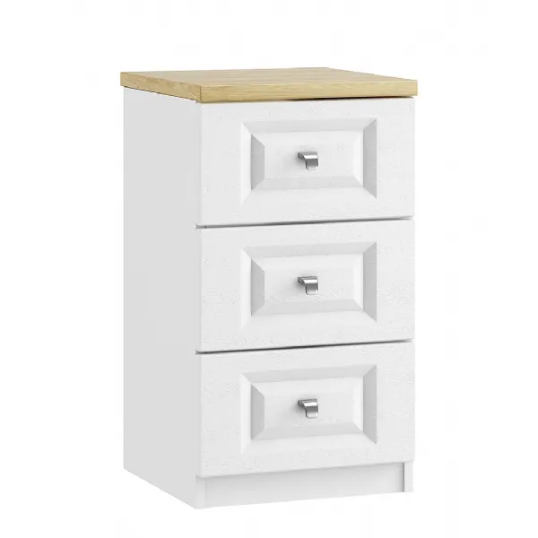 White and Hickory Oak 3 Drawer Bedside