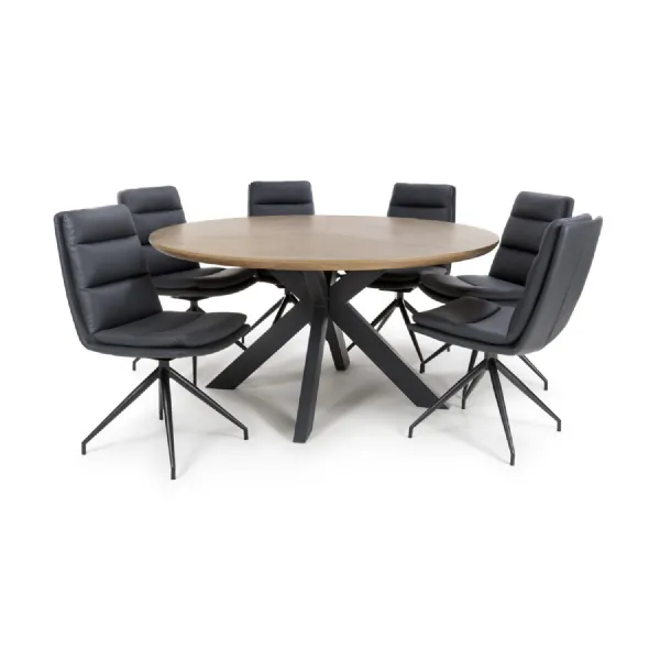 Black Leather 360 Degree Swivel Dining Chair