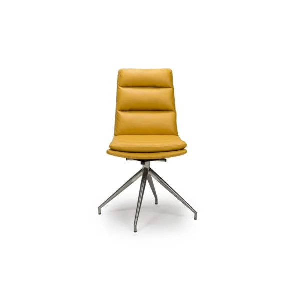 Yellow Leather Swivel Dining Chair Brushed Steel Legs