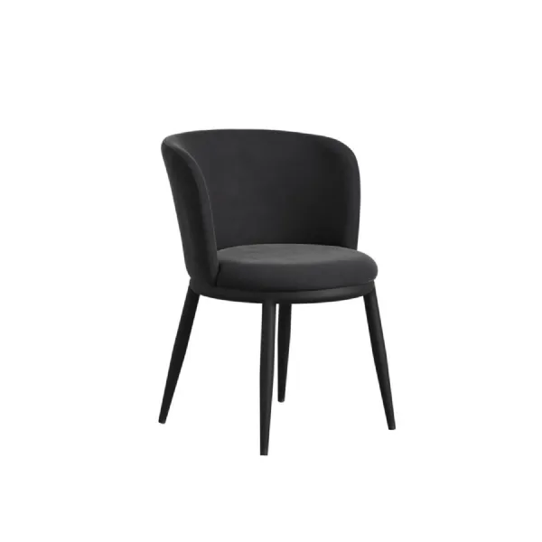 Modern Black Boucle Upholstered Dining Chair with Metal Legs