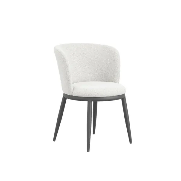 Ivory Textured Fabric Dining Chair with Black Metal Legs