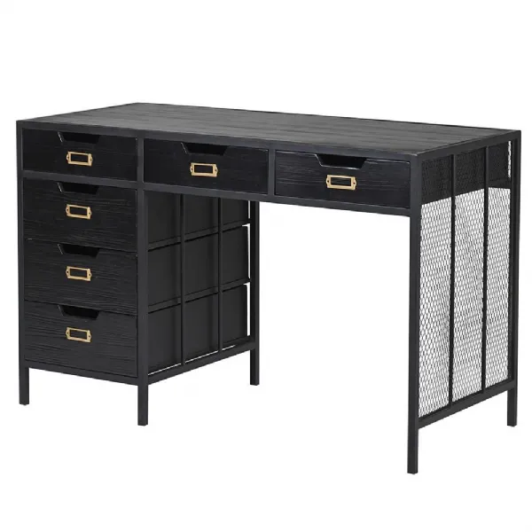 6 Drawer Black And Iron Desk