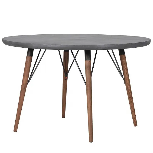 Modern Large Round Grey Dining Table With Wooden Legs Metal Frame