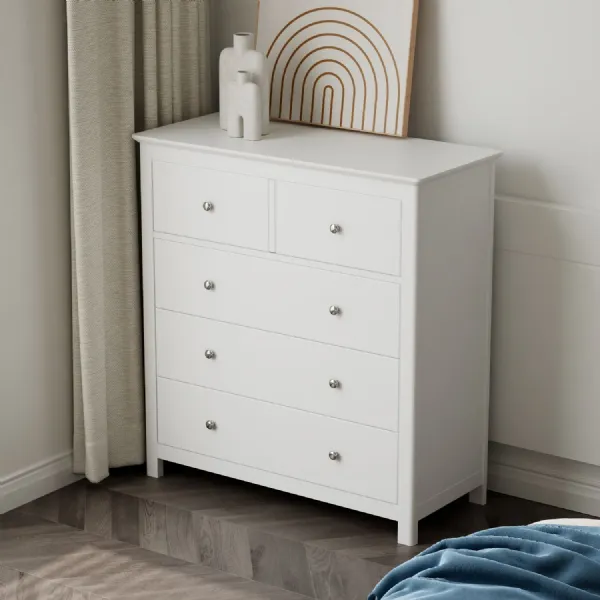 White Wood 2 Over 3 Chest of Drawers