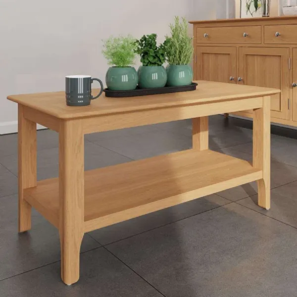 Light Oak Rectangular Coffee Table with Low MagazineShelf