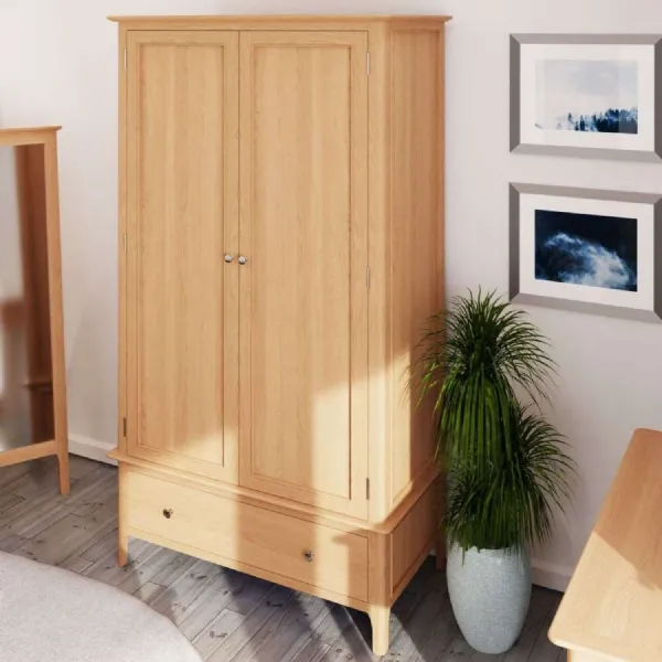 Light Oak 2 Door 1 Drawer Wardrobe Scandinavian Style