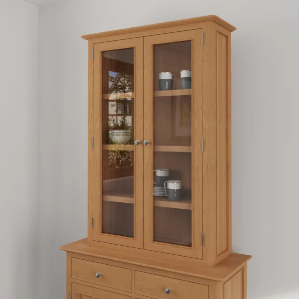 Light Oak 2 Door Small Dresser Top Hutch with LED Lights
