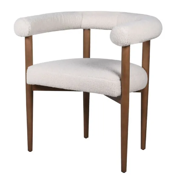 White Boucle Curve Back Dining Chair