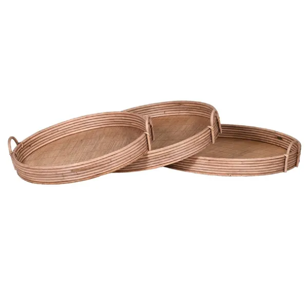 Set of 3 Round Rattan Trays
