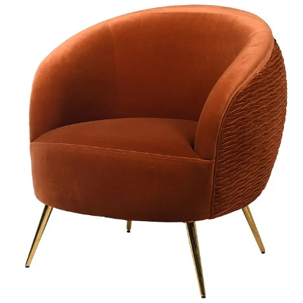 Gold Leg Curve Bright Terracotta Velvet Lounge Chair