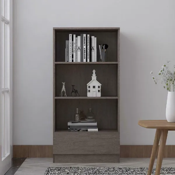Stora 3 Shelf Bookcase 120cm With Bottom Drawer Rustic Oak
