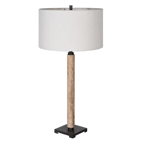 Marble and Matt Black Table Lamp with Shade