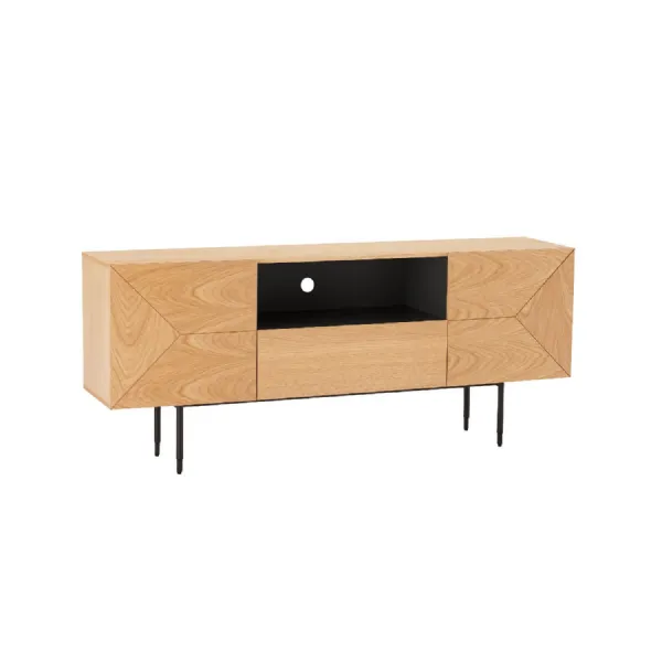 Natural Oak 2 Door 1 Drawer Geometric Large Wide Sideboard