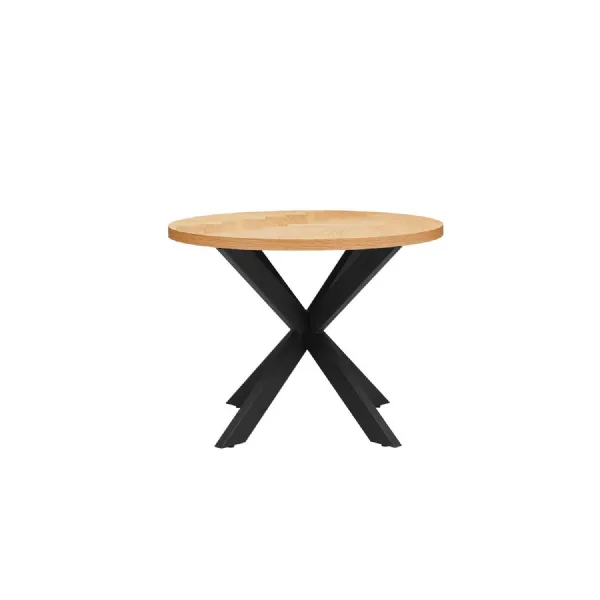 Natural Oak Small Round Dining Table Cross Metal Base 100cm
