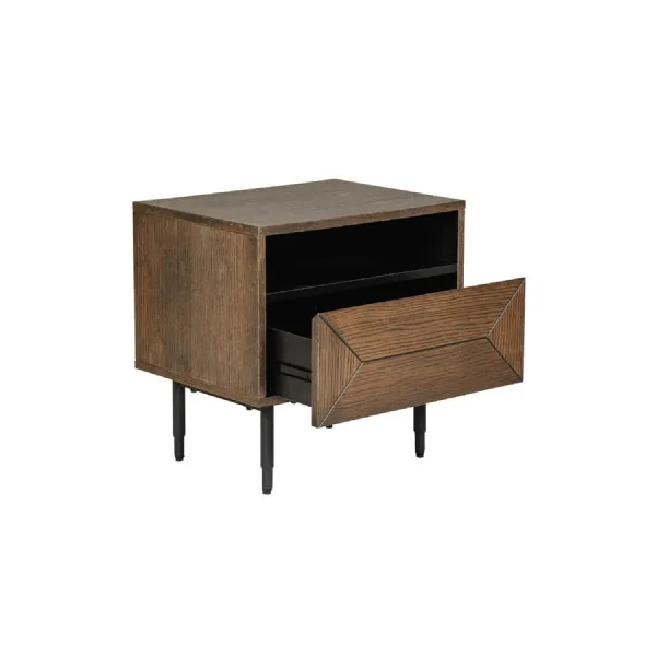 Brown Smoked Oak Wooden Bedside Table with Drawer
