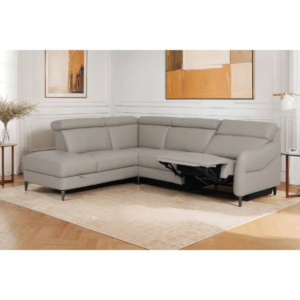 Stone Fabric Large Electric Corner Recliner Sofa LHF