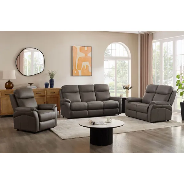 Truffle Leather Large 3 Seater Sofa with Cushioned Arms