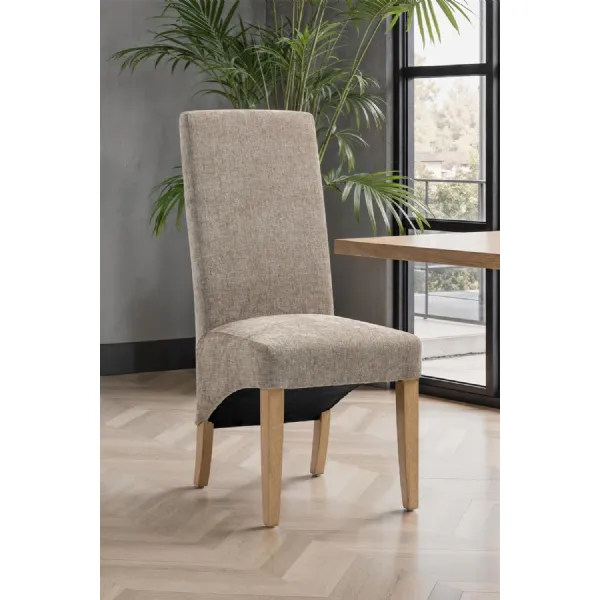 Mink Fabric High Back Dining Chair with Oak Legs