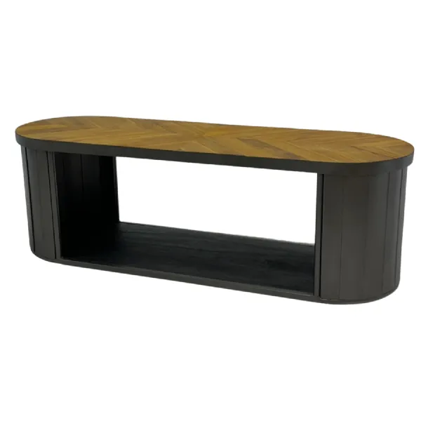 Modern Chevron Wood and Black Panel TV Media Unit with Open Shelf