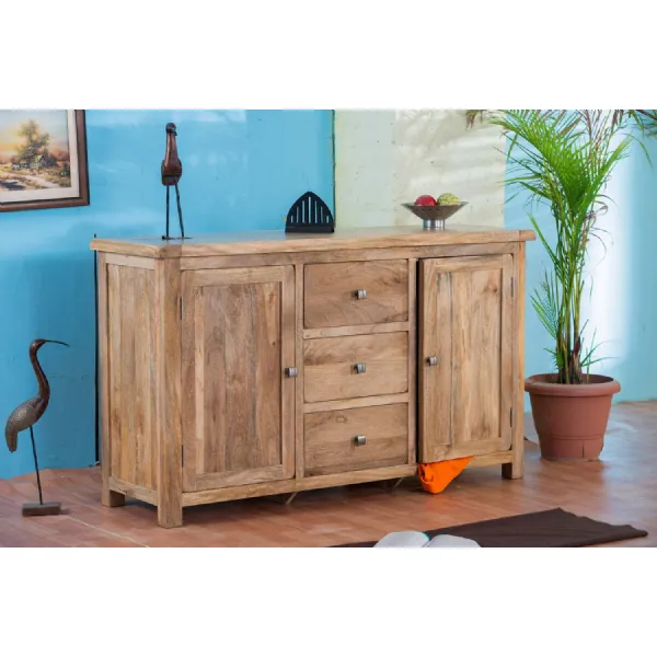 Rustic Natural Mango Wood Large 3 Drawer 2 Door Sideboard