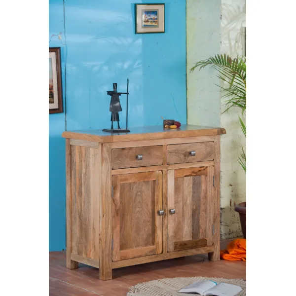 Rustic Light Waxed Solid Mango Wood 2 Door 2 Drawer Sideboard