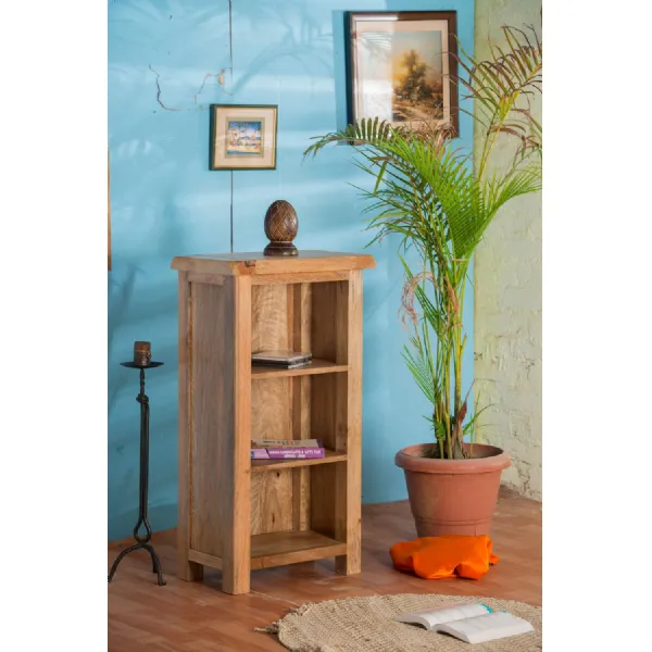 Rustic Mango Wood Small Bookcase DVD Rack