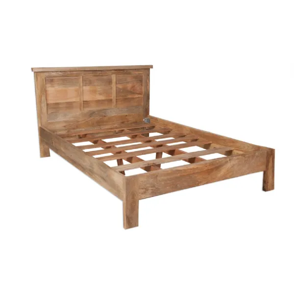 Rustic Natural Mango Wood King Size Bed with Solid Panel Headboard
