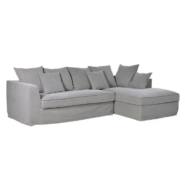 Modern Light Grey Fabric Upholstered Corner Sofa With Scatter Cushions