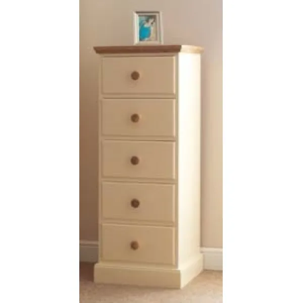 Painted and Solid Oak Top 5 Drawer Wellington Chest