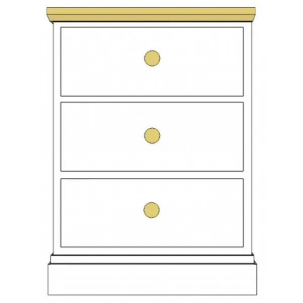 Painted and Solid Oak Top 3 Drawer Wide Bedside Table