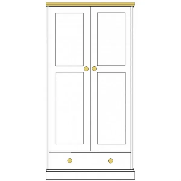 Painted and Solid Oak Top 2 Door, 1 Drawer Wardrobe