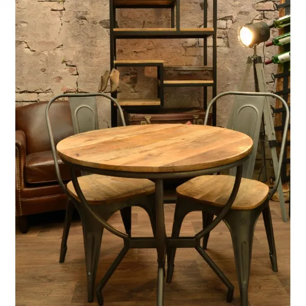 Rustic Wood Round Bistro Dining Table 80cm Diameter