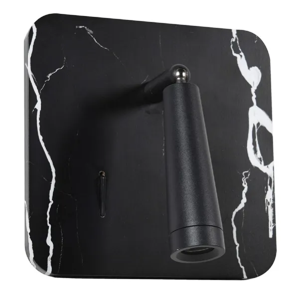 Black Marble Effect Wall Light with Usb Port