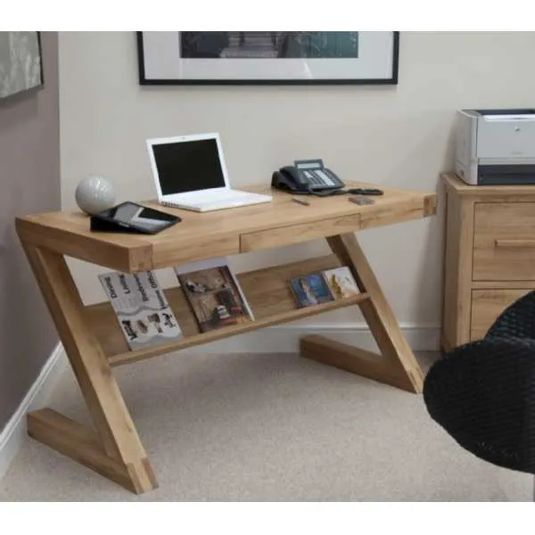 Simple Z Shape Home Office Computer Study Desk With 1 Drawer Open Base