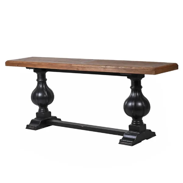 Reclaimed Elm Top Console Table with Black Base