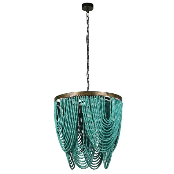 Turquoise Wood Bead Ceiling Light