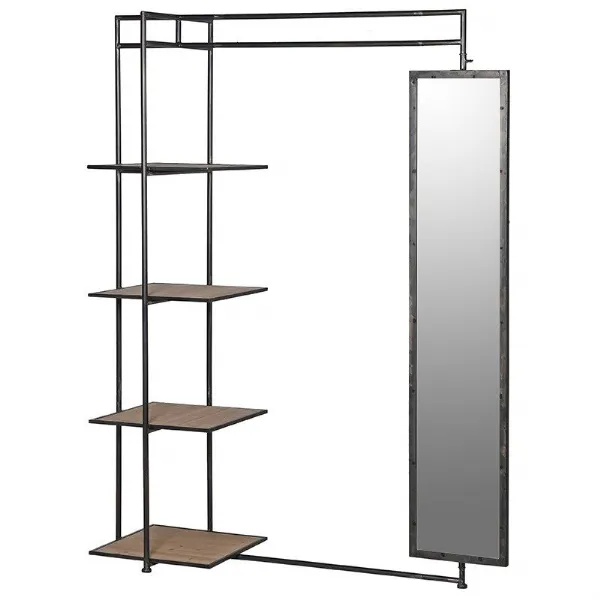Metal Valet With Mirror And Shelves