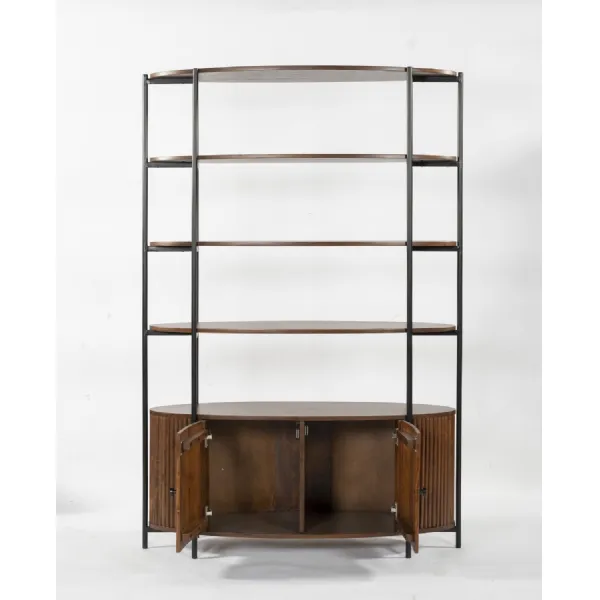 Dark Wood Black Metal Frame 2 Door Open Display Bookcase