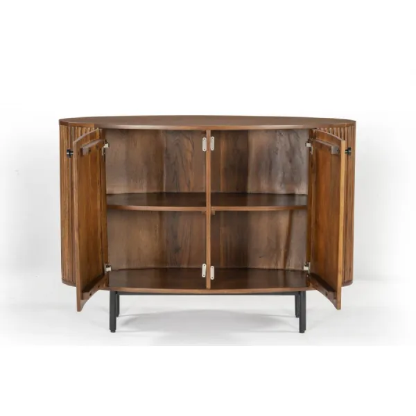 Solid Dark Wood Oval Rounded Doors Small Sideboard