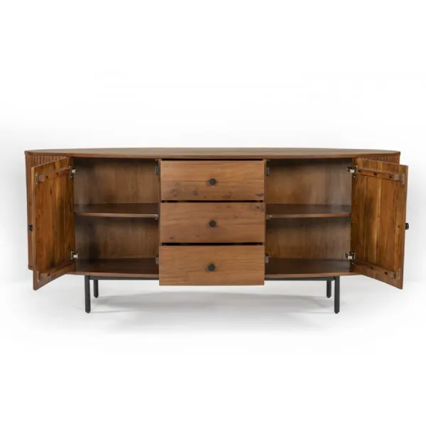 Solid Dark Wood 2 Door 3 Drawer Large Oval Sideboard
