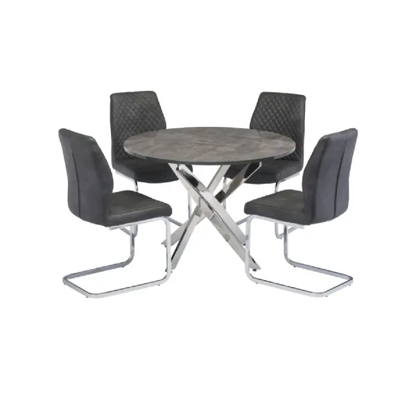 Grey Cement Marble Effect Glass Top Round Dining Table 1.7m